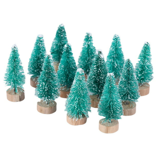 12Pcs Sisal Bottle Brush Snow Covered Christmas Trees Village Green Frest Decor